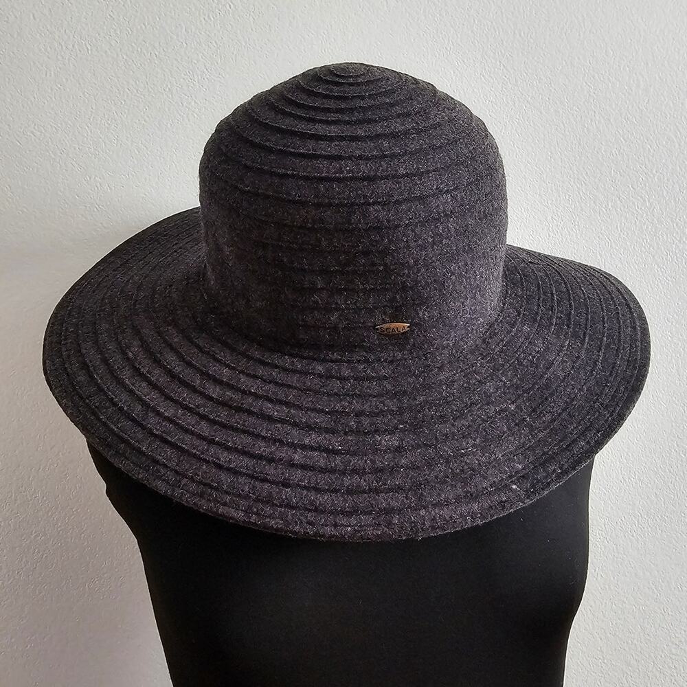 EUC Scala Collezione Women's Charcoal 100% Wool Wide Brim Winter Floppy Hat